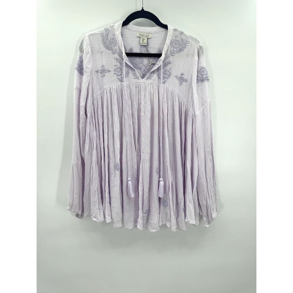 Rachel Zoe Boho Flare Embroidered Long Sleeve Top Large Lavender Peasant Fairy - Picture 2 of 13